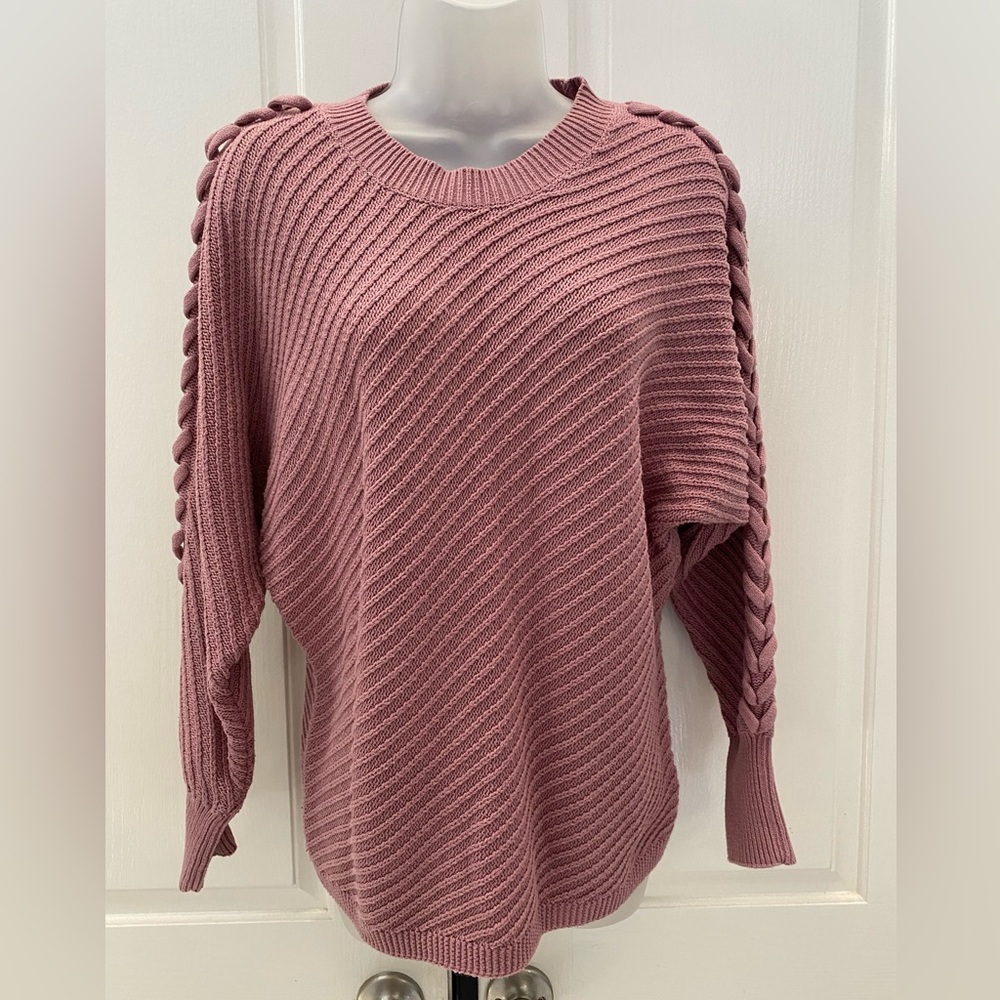 Simply Vera Pink Braided Sleeve Women's Sweater Sz S